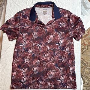Men's Red and Blue Leaf Print Shirt